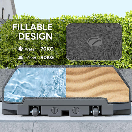 Heavy Duty Plastic Parasol Base for Cantilever Umbrella with Wheels, Water/Sand Fillable - Black
