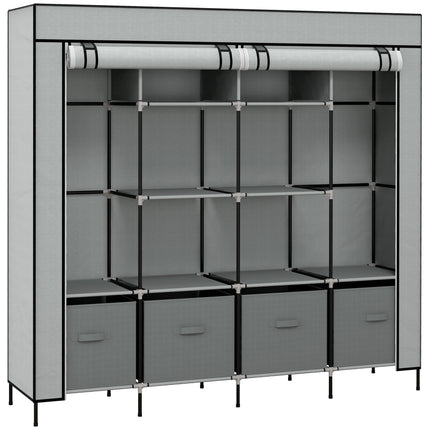 Portable Fabric Wardrobe with 10 Compartments & 4 Drawers - Dark Grey