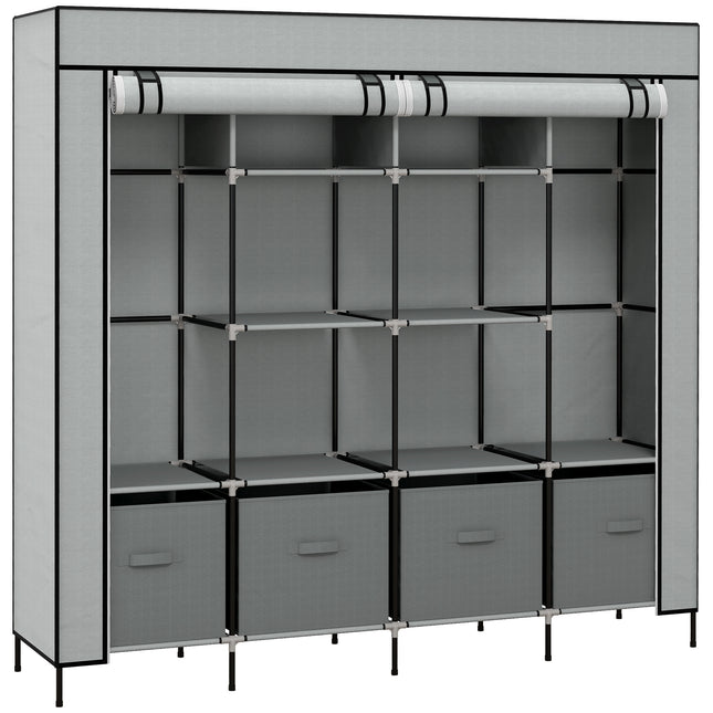 Portable Fabric Wardrobe with 10 Compartments & 4 Drawers - Dark Grey