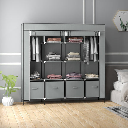 Portable Fabric Wardrobe with 10 Compartments & 4 Drawers - Dark Grey