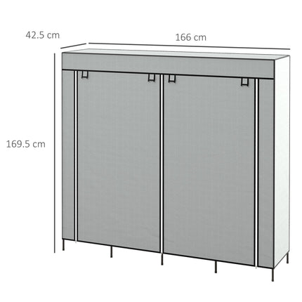 Portable Fabric Wardrobe with 10 Compartments & 4 Drawers - Dark Grey
