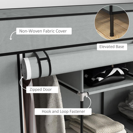 Portable Fabric Wardrobe with 10 Compartments & 4 Drawers - Dark Grey