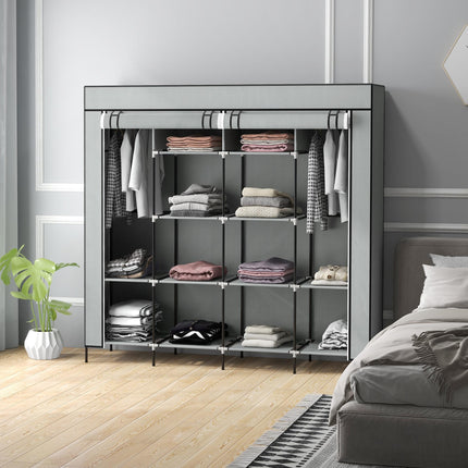 Portable Fabric Wardrobe with 10 Compartments & 4 Drawers - Dark Grey