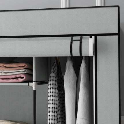 Portable Fabric Wardrobe with 10 Compartments & 4 Drawers - Dark Grey