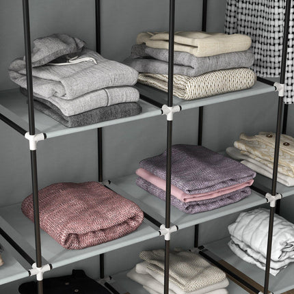 Portable Fabric Wardrobe with 10 Compartments & 4 Drawers - Dark Grey