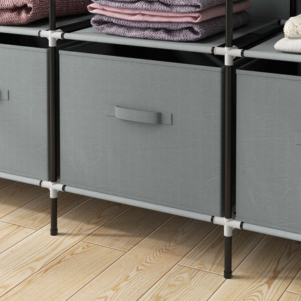 Portable Fabric Wardrobe with 10 Compartments & 4 Drawers - Dark Grey