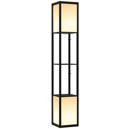 Modern Shelf Floor Lamp with Dual Ambient Lighting, 156cm Standing Lamp for Living Room & Bedroom - Black