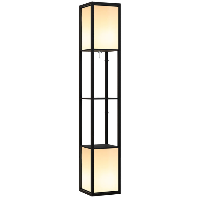 Modern Shelf Floor Lamp with Dual Ambient Lighting, 156cm Standing Lamp for Living Room & Bedroom - Black