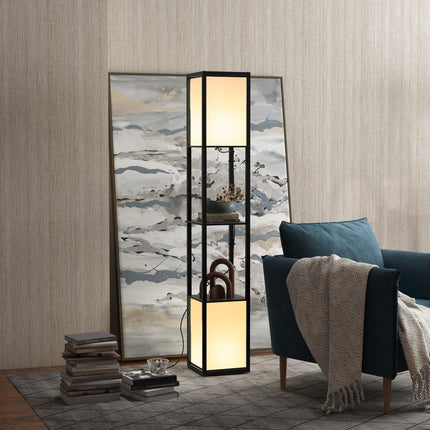 Modern Shelf Floor Lamp with Dual Ambient Lighting, 156cm Standing Lamp for Living Room & Bedroom - Black