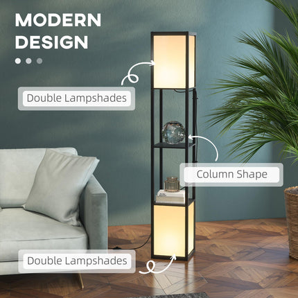 Modern Shelf Floor Lamp with Dual Ambient Lighting, 156cm Standing Lamp for Living Room & Bedroom - Black