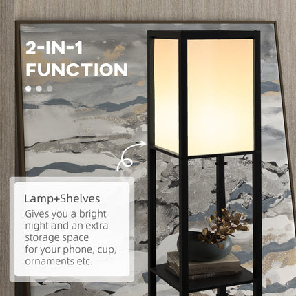 Modern Shelf Floor Lamp with Dual Ambient Lighting, 156cm Standing Lamp for Living Room & Bedroom - Black
