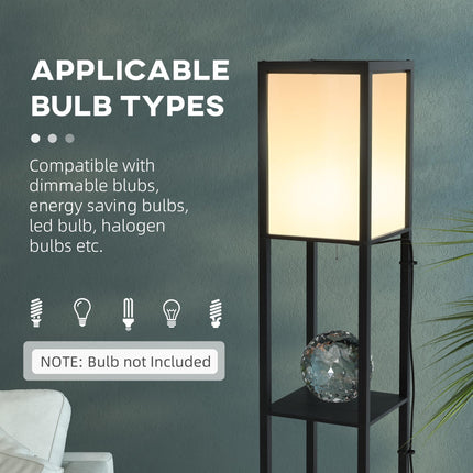 Modern Shelf Floor Lamp with Dual Ambient Lighting, 156cm Standing Lamp for Living Room & Bedroom - Black