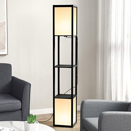 Modern Shelf Floor Lamp with Dual Ambient Lighting, 156cm Standing Lamp for Living Room & Bedroom - Black