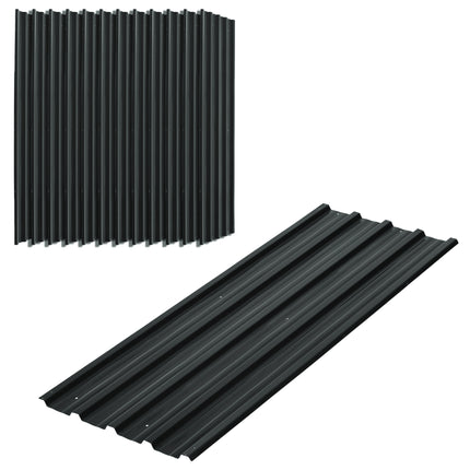 Set of 12 Corrugated Galvanised Steel Roof Panels 129x45cm - Dark Grey