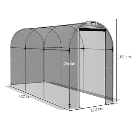 Galvanised Steel Fruit Cage with Zipped Door 120x360x188cm - Black