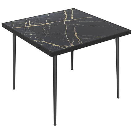 4 Seater Outdoor Dining Table with Marble Effect Tempered Glass Top - Black