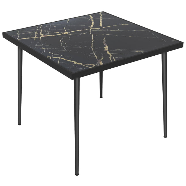 4 Seater Outdoor Dining Table with Marble Effect Tempered Glass Top - Black