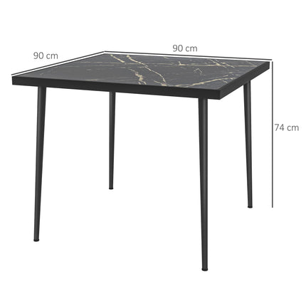 4 Seater Outdoor Dining Table with Marble Effect Tempered Glass Top - Black