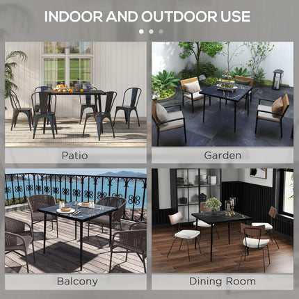 4 Seater Outdoor Dining Table with Marble Effect Tempered Glass Top - Black