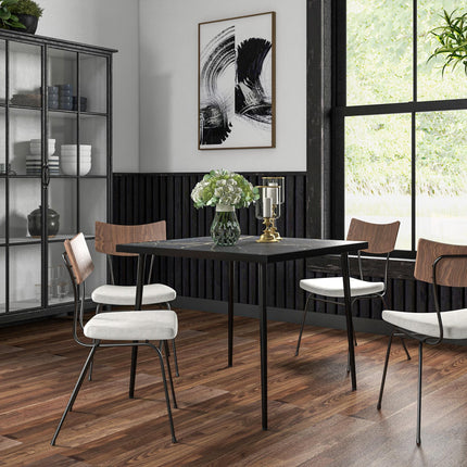 4 Seater Outdoor Dining Table with Marble Effect Tempered Glass Top - Black