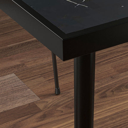 4 Seater Outdoor Dining Table with Marble Effect Tempered Glass Top - Black