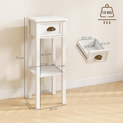 2-Tier Side Tables Set of 2 with Drawer and Shelf, 2 Pieces Bedside Tables for Living Room and Hallway, White
