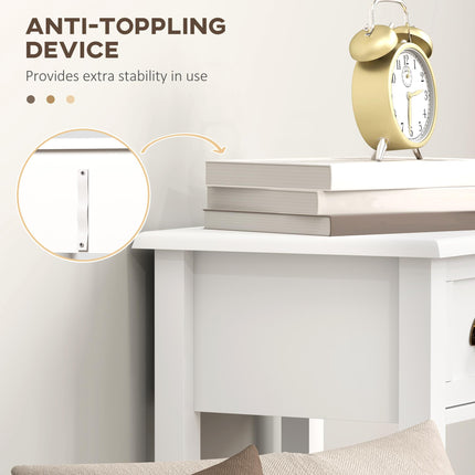 2-Tier Side Tables Set of 2 with Drawer and Shelf, 2 Pieces Bedside Tables for Living Room and Hallway, White