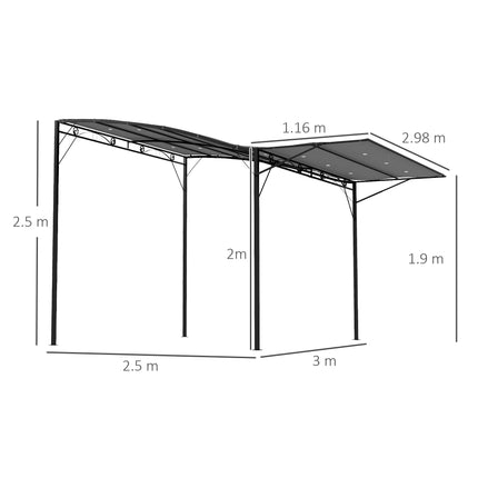 Spacious Metal Patio Gazebo with Adjustable Canopy - Charcoal Grey