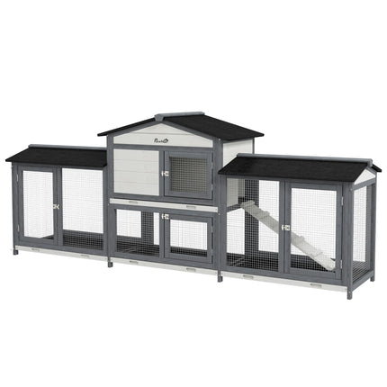 2-Tier Large Rabbit Hutch Outdoor with Double Side Run Boxes, No-leak Plastic Tr