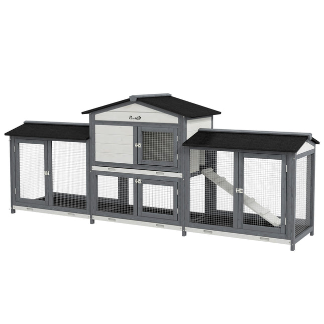 2-Tier Large Rabbit Hutch Outdoor with Double Side Run Boxes, No-leak Plastic Tr