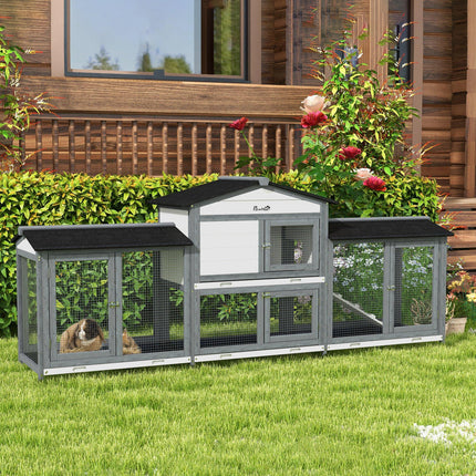 2-Tier Large Rabbit Hutch Outdoor with Double Side Run Boxes, No-leak Plastic Tr