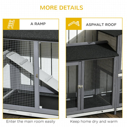 2-Tier Large Rabbit Hutch Outdoor with Double Side Run Boxes, No-leak Plastic Tr
