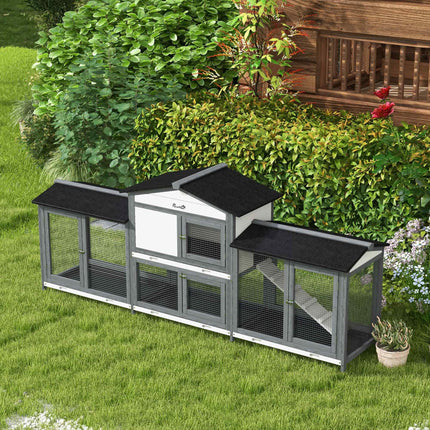 2-Tier Large Rabbit Hutch Outdoor with Double Side Run Boxes, No-leak Plastic Tr