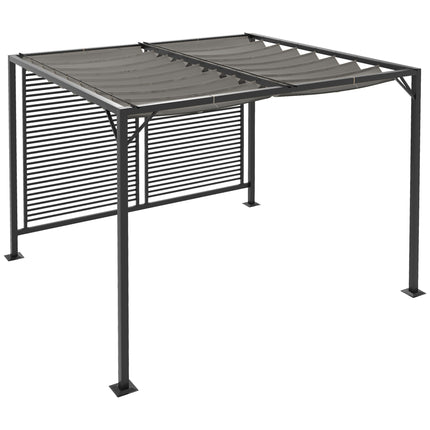 3 x 2.8m Metal Pergola with Retractable Fabric Roof - Grey