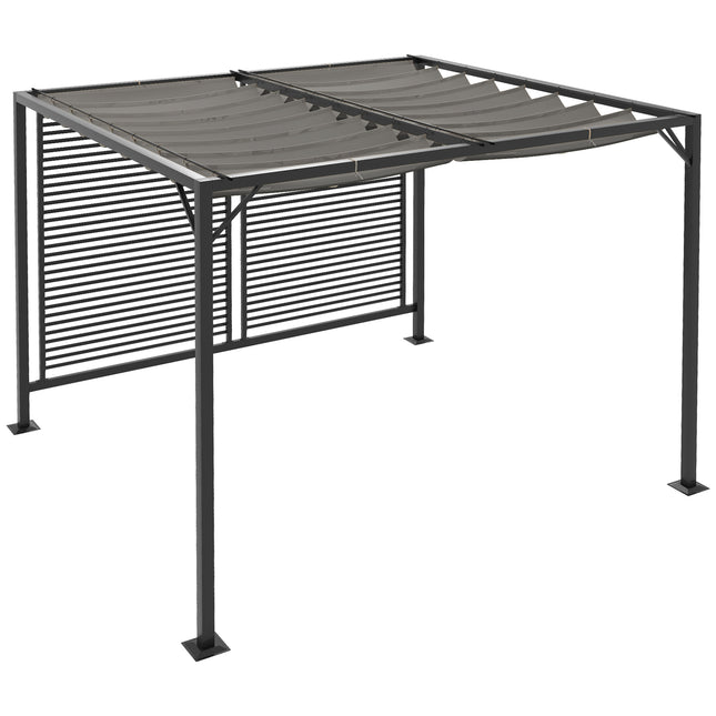 3 x 2.8m Metal Pergola with Retractable Fabric Roof - Grey