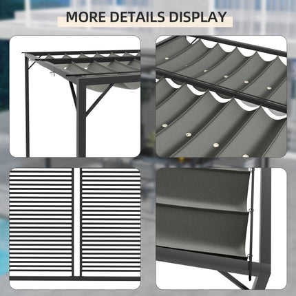 3 x 2.8m Metal Pergola with Retractable Fabric Roof - Grey