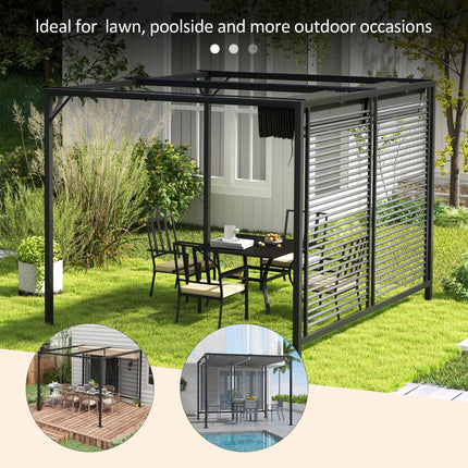 3 x 2.8m Metal Pergola with Retractable Fabric Roof - Grey