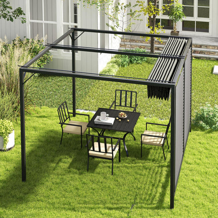 3 x 2.8m Metal Pergola with Retractable Fabric Roof - Grey