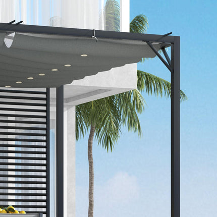 3 x 2.8m Metal Pergola with Retractable Fabric Roof - Grey