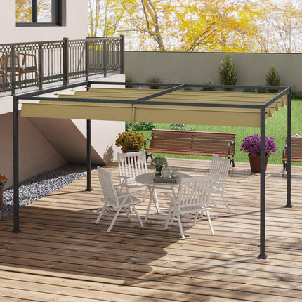 4 x 3 Metre Metal Pergola with Retractable Roof - Khaki