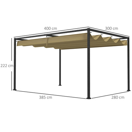 4 x 3 Metre Metal Pergola with Retractable Roof - Khaki