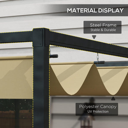 4 x 3 Metre Metal Pergola with Retractable Roof - Khaki