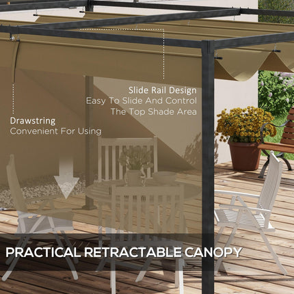 4 x 3 Metre Metal Pergola with Retractable Roof - Khaki