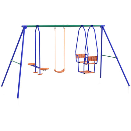 3 in 1 Metal Kids Swing Set with Glider and Rocking Chair - Orange