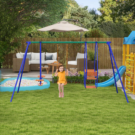 3 in 1 Metal Kids Swing Set with Glider and Rocking Chair - Orange