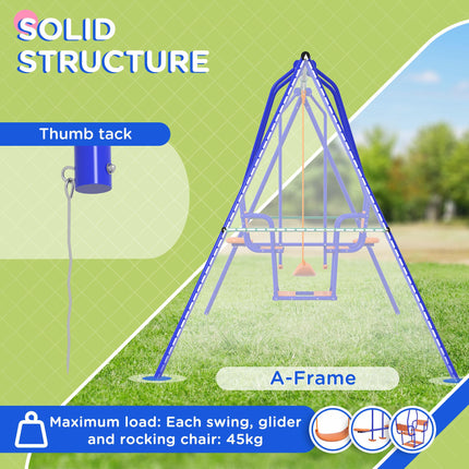3 in 1 Metal Kids Swing Set with Glider and Rocking Chair - Orange