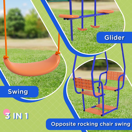 3 in 1 Metal Kids Swing Set with Glider and Rocking Chair - Orange