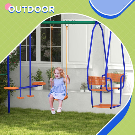 3 in 1 Metal Kids Swing Set with Glider and Rocking Chair - Orange