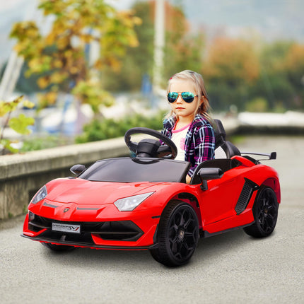 Lamborghini Licensed 12V Kids Electric Car with Butterfly Doors, Remote, Music & Suspension - Red