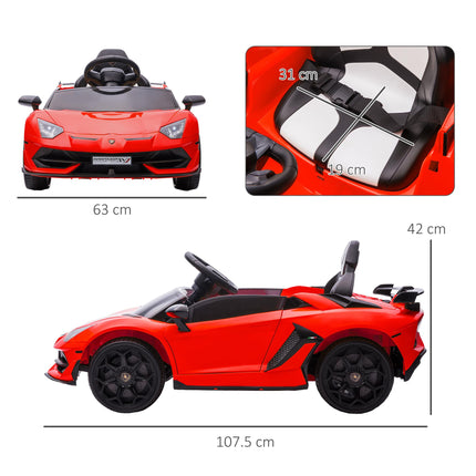 Lamborghini Licensed 12V Kids Electric Car with Butterfly Doors, Remote, Music & Suspension - Red